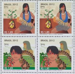 C 3225 Selo UPAEP Mitos e Lendas Guarana e Mandioca Cobra Indio 2012 Quadra Mista