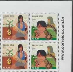 C 3225 Selo UPAEP Mitos e Lendas Guarana e Mandioca Cobra Indio 2012 Quadra Vinheta Site