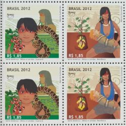 C 3226 Selo UPAEP Mitos e Lendas Guarana Cobra Indio 2012 Quadra Mista Vertical