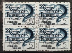 C 575 Selo Centenario de Piracicaba Peixe 1967 Quadra CPD ES