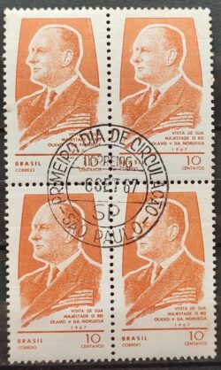 C 578 Selo Rei da Noruega Olavo V Monarquia 1967 Quadra CBC SP