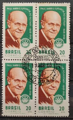 C 593 Selo Centenario Paul Percy Harris Rotary Club 1968 Quadra CPD SP