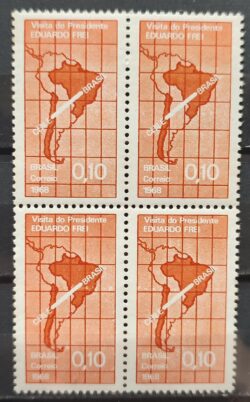 C 605 Selo Presidente do Chile Eduardo Frei Mapa 1968 Quadra 1