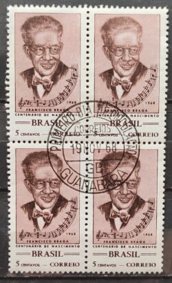 C 618 Selo Centenario Maestro Francisco Braga Musica 1968 Quadra CPD Guanabara