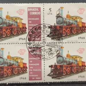 C 622 Selo Centenario Companhia Paulista de Estradas de Ferro Ferrovia Trem 1968 Quadra CBC SP 1