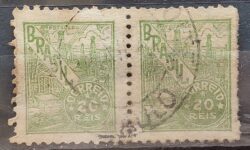 Selo Regular Cod RHM 386C Netinha Petroleo Energia 20 Reis Filigrana O 1942 Circulado Dupla 2