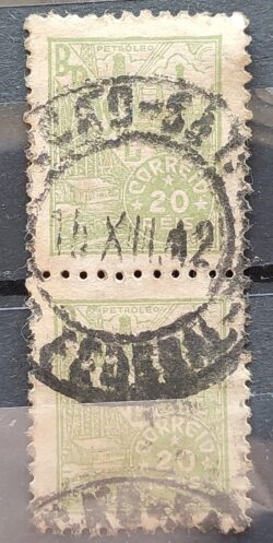 Selo Regular Cod RHM 386C Netinha Petroleo Energia 20 Reis Filigrana O 1942 Circulado Dupla 3