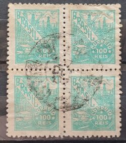 Selo Regular Cod RHM 388 Netinha Petroleo Energia 100 Reis Filigrana O 1942 Circulado 3 Quadra