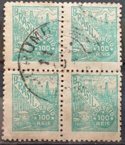 Selo Regular Cod RHM 388 Netinha Petroleo Energia 100 Reis Filigrana O 1942 Circulado 4 Quadra