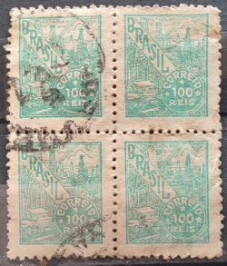 Selo Regular Cod RHM 388 Netinha Petroleo Energia 100 Reis Filigrana O 1942 Circulado 5 Quadra