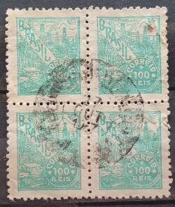 Selo Regular Cod RHM 388 Netinha Petroleo Energia 100 Reis Filigrana O 1942 Circulado 6 Quadra