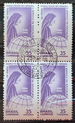 A 107 Selo Aereo Centenario Irmas Doroteias no Brasil Religiao Mapa 1966 Quadra CPD GB