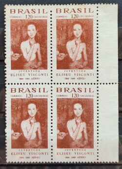 A 110 Selo Aereo Centenario do Pintor Eliseu Visconti 1966 Quadra Sem Goma