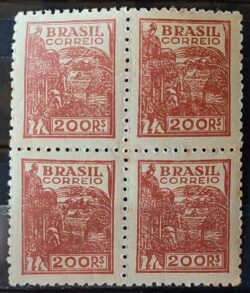 Selo Regular RHM 389E Netinha Trigo 200 Reis Filigrana O 1942 Quadra