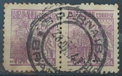 Selo Regular RHM 417 Netinha Siderurgia 600 Reis Filigrana P 1941 Circulado 1 Dupla