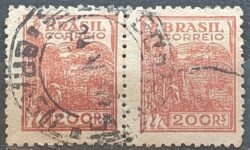 Selo Regular RHM 443 Netinha Trigo 200 Reis Filigrana O 1942 Circulado 5 Dupla
