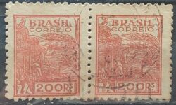 Selo Regular RHM 443 Netinha Trigo 200 Reis Filigrana O 1942 Circulado 6 Dupla