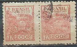 Selo Regular RHM 443 Netinha Trigo 200 Reis Filigrana O 1942 Circulado 7 Dupla