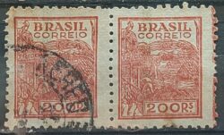 Selo Regular RHM 443B Netinha Trigo 200 Reis Filigrana O 1942 Circulado 9 Dupla