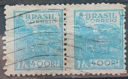Selo Regular RHM 445B Netinha Trigo 400 Reis Filigrana O 1942 Circulado 2 Dupla