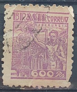 Selo Regular RHM 447 Netinha Siderurgia 600 Reis Filigrana O 1942 Circulado 5