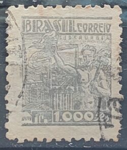 Selo Regular RHM 449 Netinha Siderurgia 1000 Reis Filigrana O 1942 Circulado 3