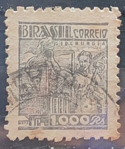 Selo Regular RHM 449B Netinha Siderurgia 1000 Reis Filigrana O 1942 Circulado 1