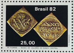 C 1277 Selo Numismatica Banco Central Economia Moeda de Ouro 1982