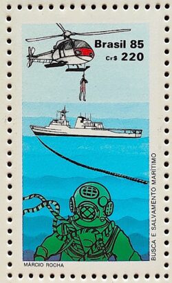 C 1467 Selo Salvamento Maritimo Seguranca Saude Navio Helicoptero 1985