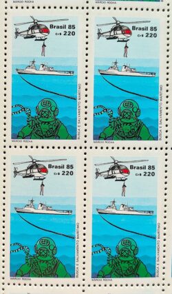 C 1467 Selo Salvamento Maritimo Seguranca Saude Navio Helicoptero 1985 Quadra