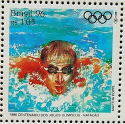 C 1999 Selo Centenario Olimpiada Atlanta 1996 Natacao