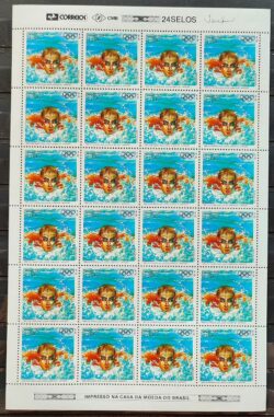 C 1999 Selo Centenario Olimpiada Atlanta 1996 Natacao Folha
