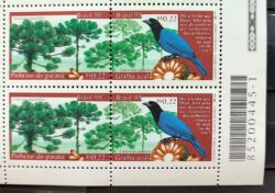C 2138 Selo Pinheiro do Paraná Gralha Azul Araucaria 1998 Quadra Codigo de Barras