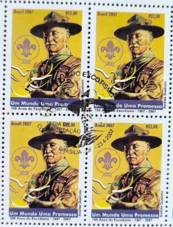 C 2689 Selo 100 Anos do Escotismo Baden Powell Escoteiro 2007 Quadra CBC BSB