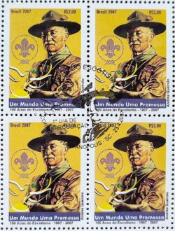 C 2689 Selo 100 Anos do Escotismo Baden Powell Escoteiro 2007 Quadra CBC SC
