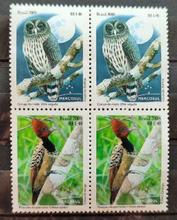 C 2766 Selo Mercosul Coruja Pica Pau Lua Ave Fauna 2008 Quadra Serie Completa