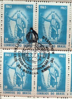 C 530 Selo Centenario Batalha Naval do Riachuelo Militar Marinha 1965 Quadra CBC SP