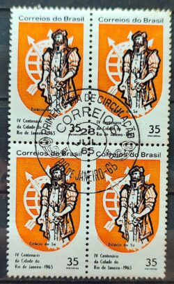 C 534 Selo 4 Centenario Cidade Rio de Janeiro Estacio de Sa 1965 Quadra CPD RJ