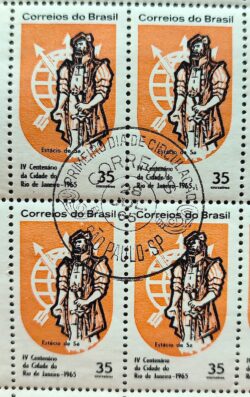 C 534 Selo 4 Centenario Cidade Rio de Janeiro Estacio de Sa 1965 Quadra CPD SP