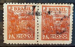 Selo Regular Cod RHM 464 Netinha Trigo Cr$ 0,20 Filigrana Q 1947 Circulado 10 Dupla