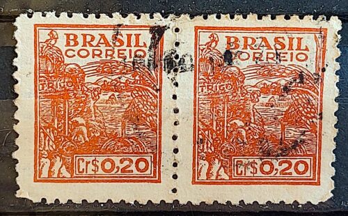Selo Regular RHM 464 Netinha Trigo Cr$ 0,20 Filigrana Q 1947 Circulado 10 Dupla