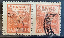 Selo Regular Cod RHM 467 Netinha Trigo Cr$ 0,50 Filigrana Q 1949 Circulado 10 Dupla