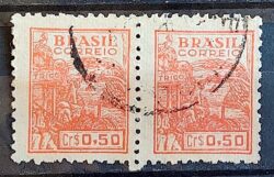 Selo Regular Cod RHM 467 Netinha Trigo Cr$ 0,50 Filigrana Q 1949 Circulado 6 Dupla