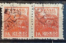 Selo Regular Cod RHM 467 Netinha Trigo Cr$ 0,50 Filigrana Q 1949 Circulado 7 Dupla