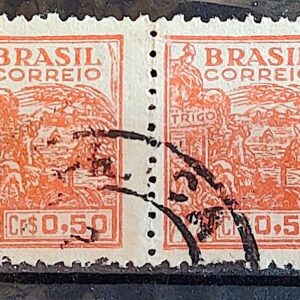 Selo Regular Cod RHM 467 Netinha Trigo Cr$ 0,50 Filigrana Q 1949 Circulado 8 Dupla