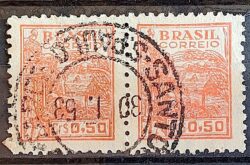 Selo Regular Cod RHM 467 Netinha Trigo Cr$ 0,50 Filigrana Q 1949 Circulado 9 Dupla