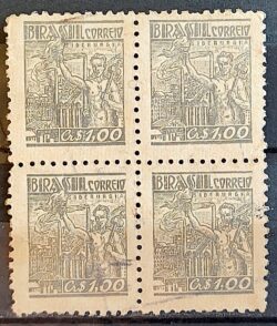 Selo Regular Cod RHM 470 Netinha Siderurgia Cr$ 1,00 Filigrana Q 1947 Circulado Quadra 4