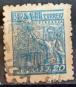 Selo Regular Cod RHM 471 Netinha Siderurgia Cr$ 1,20 Filigrana Q 1947 Circulado 4