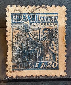 Selo Regular Cod RHM 471 Netinha Siderurgia Cr$ 1,20 Filigrana Q 1947 Circulado 5
