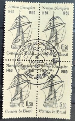 A 100 Selo Aereo Infante Dom Henrique Navio Portugal 1960 Quadra CBC RJ